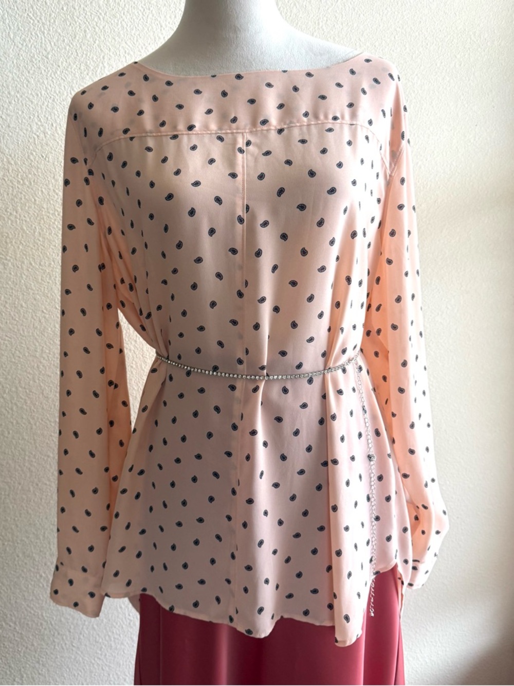 Loft Peach Polka Dot Long Sleeve Peplum Blouse